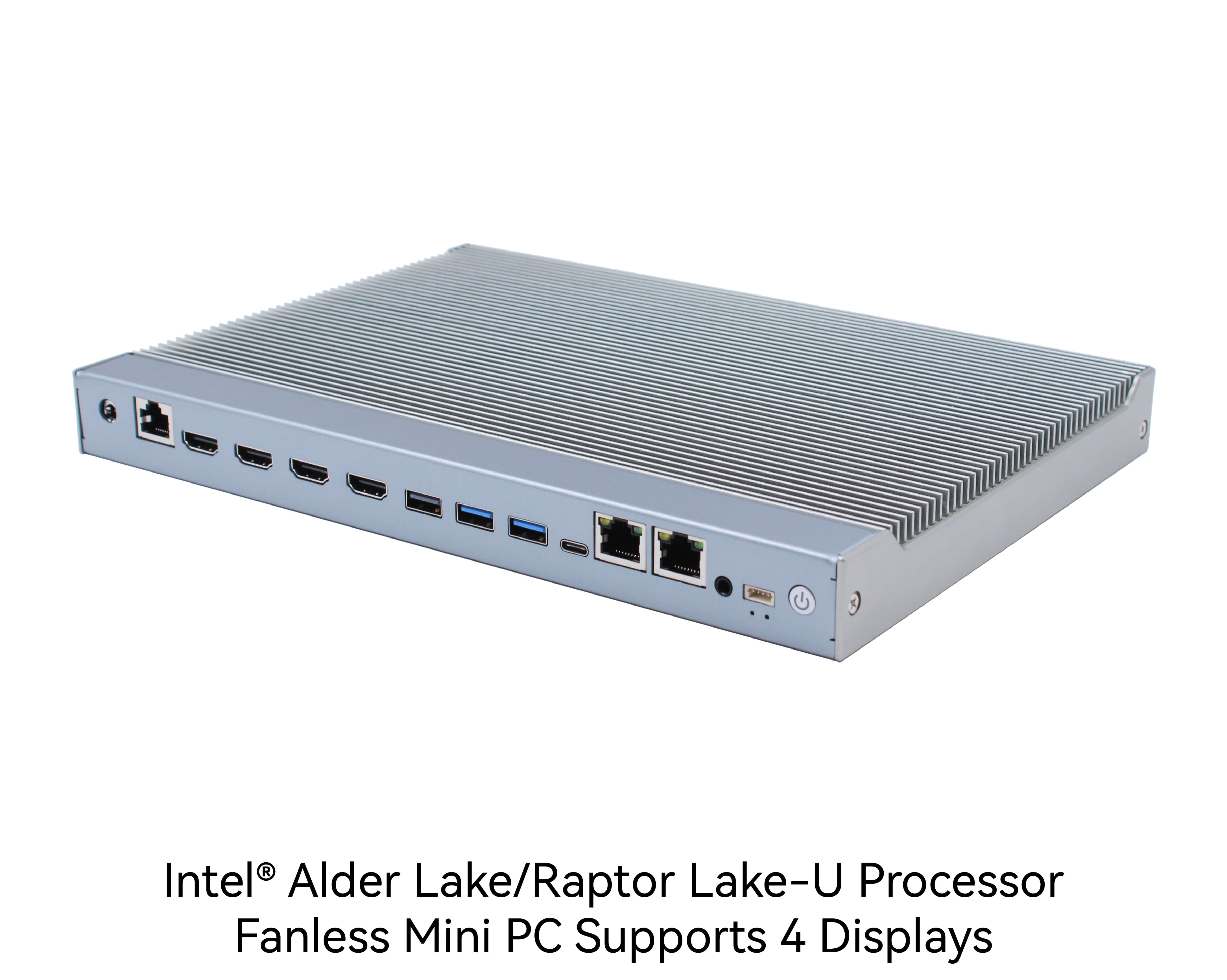 view of Maxtang SXRL20 compact fanless PC showing ports and design